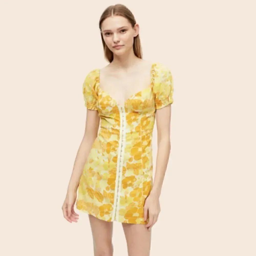 UO Yellow Floral Britney Hook & Eye Mini Dress Size Small